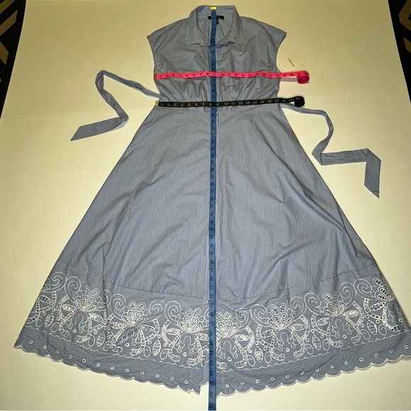 Ellen Tracy Women's Pinstriped Blue & White Embroidered Shirtdress Large NWT - Picture 12 of 15